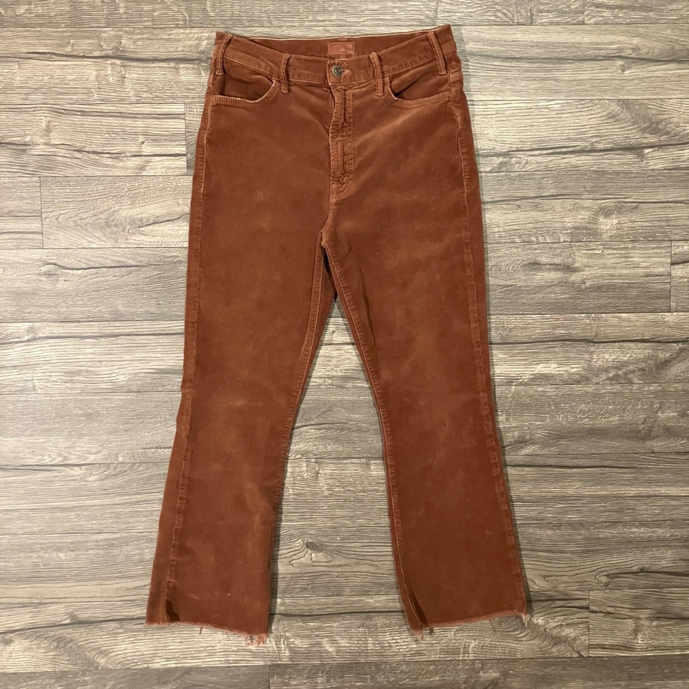 MOTHER The Hustler Ankle Fray Corduroy Pants Women's Size 29 Monk's Robe Brown